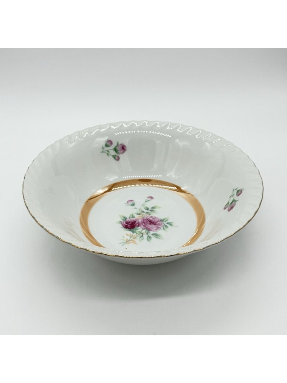 Vintage Japan Pink Floral Bowl With Orange Lusterware Band 7.25 In
